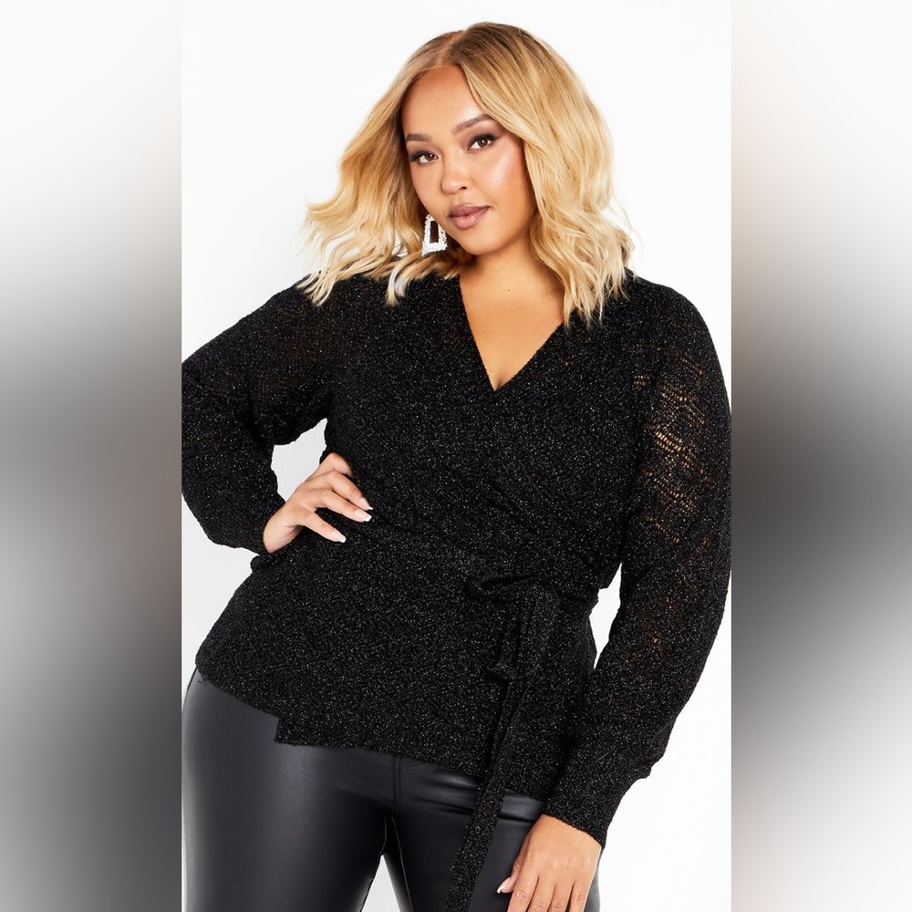 Cardigan City Chic Black Shimmer Knit Plus Size Curve Sz 16 NWT Sweater Fall